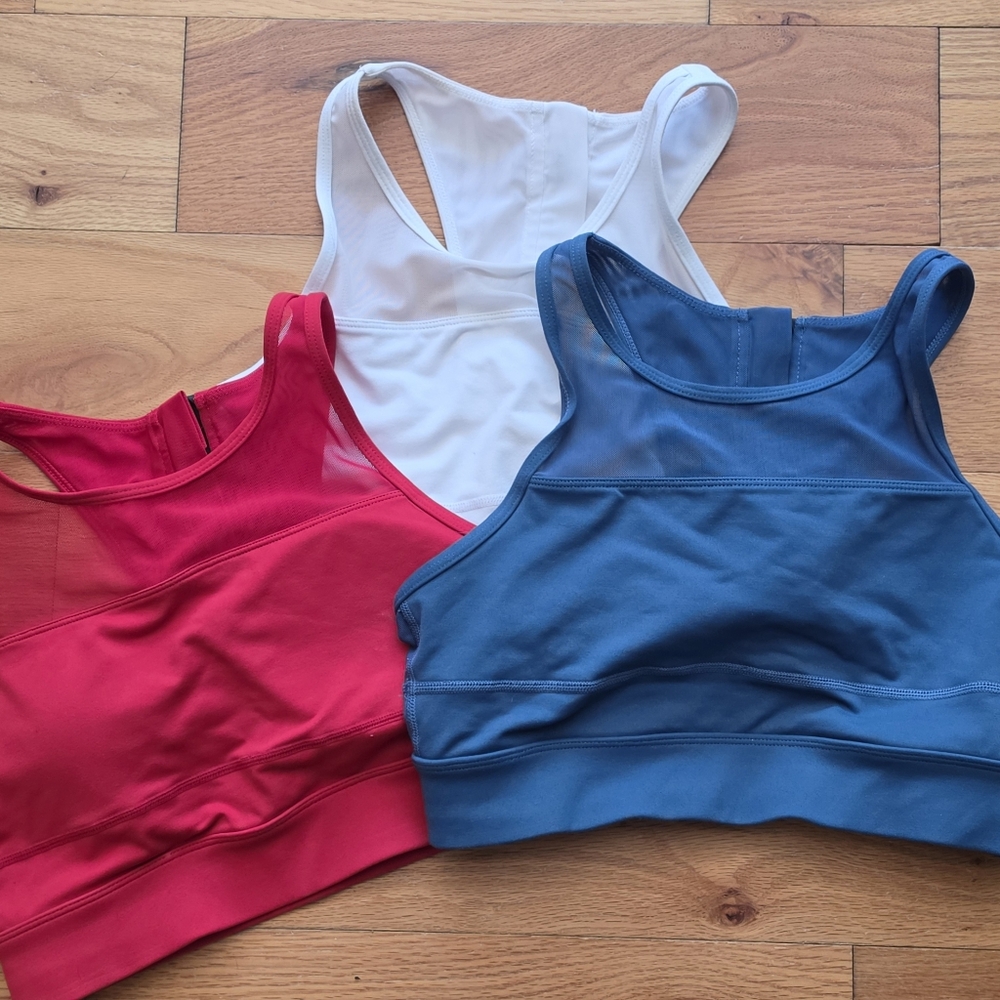Women's High-Neck Sports Bra - White, Pink, Blue